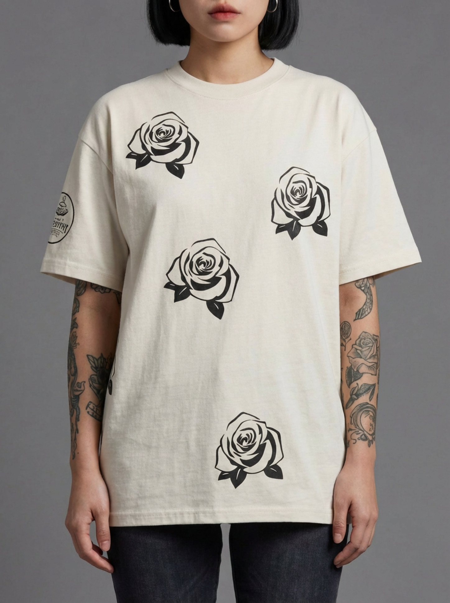 BLACK ROSE,  WHITE GRAPHIC TEE