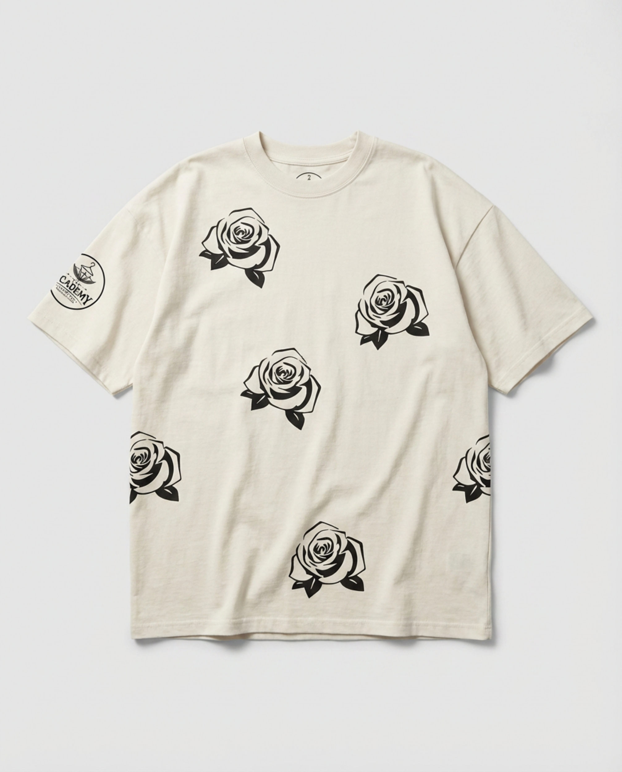 BLACK ROSE,  WHITE GRAPHIC TEE