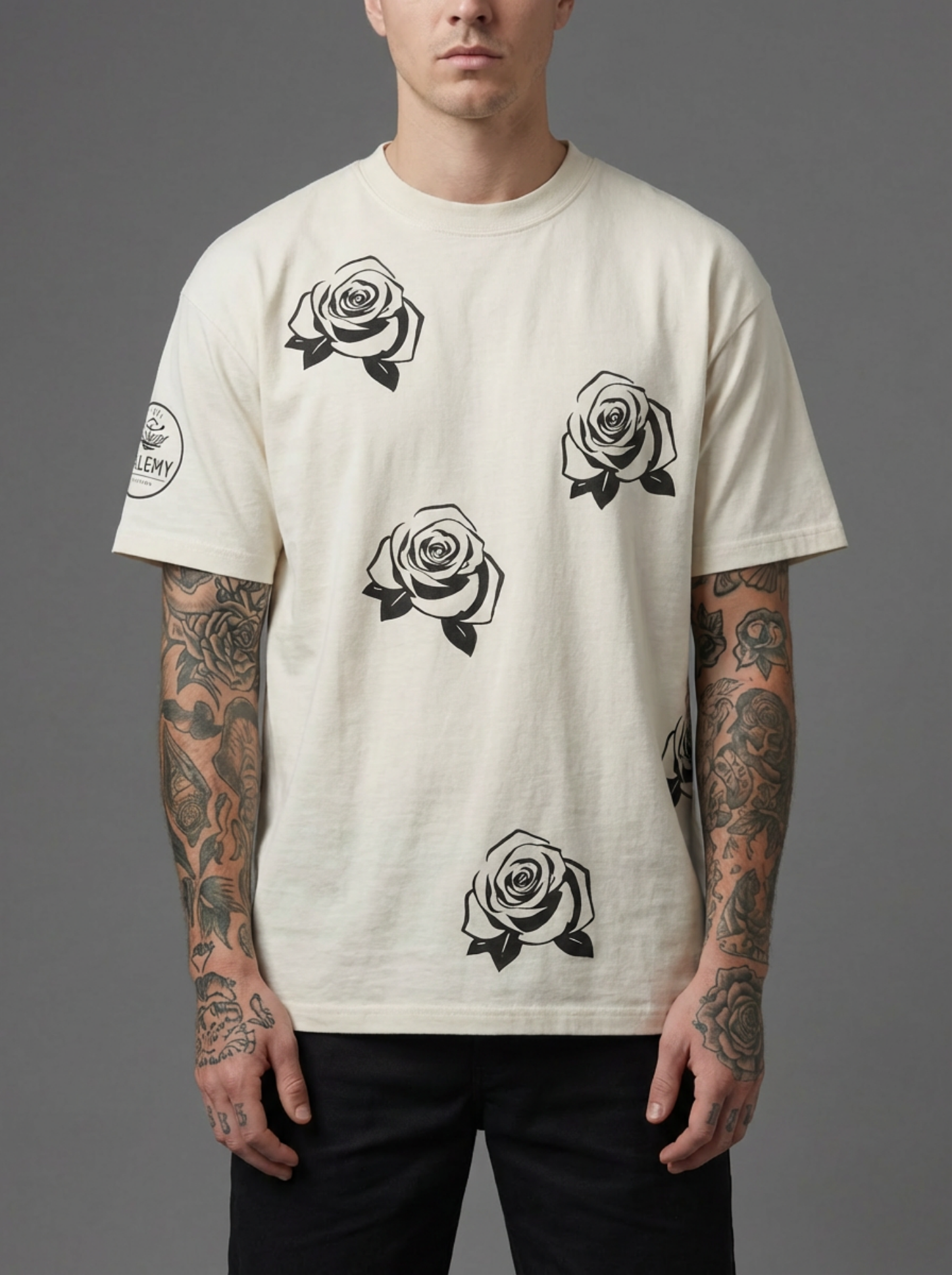 BLACK ROSE,  WHITE GRAPHIC TEE