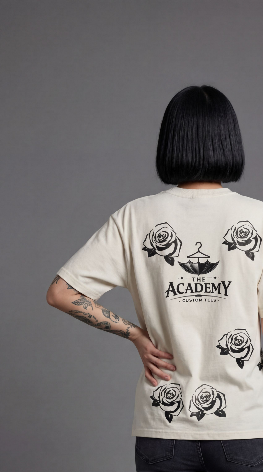 BLACK ROSE,  WHITE GRAPHIC TEE