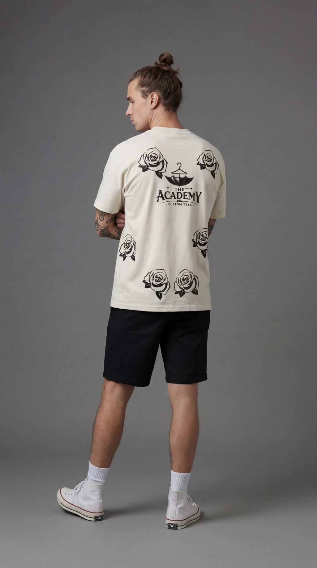 BLACK ROSE,  WHITE GRAPHIC TEE