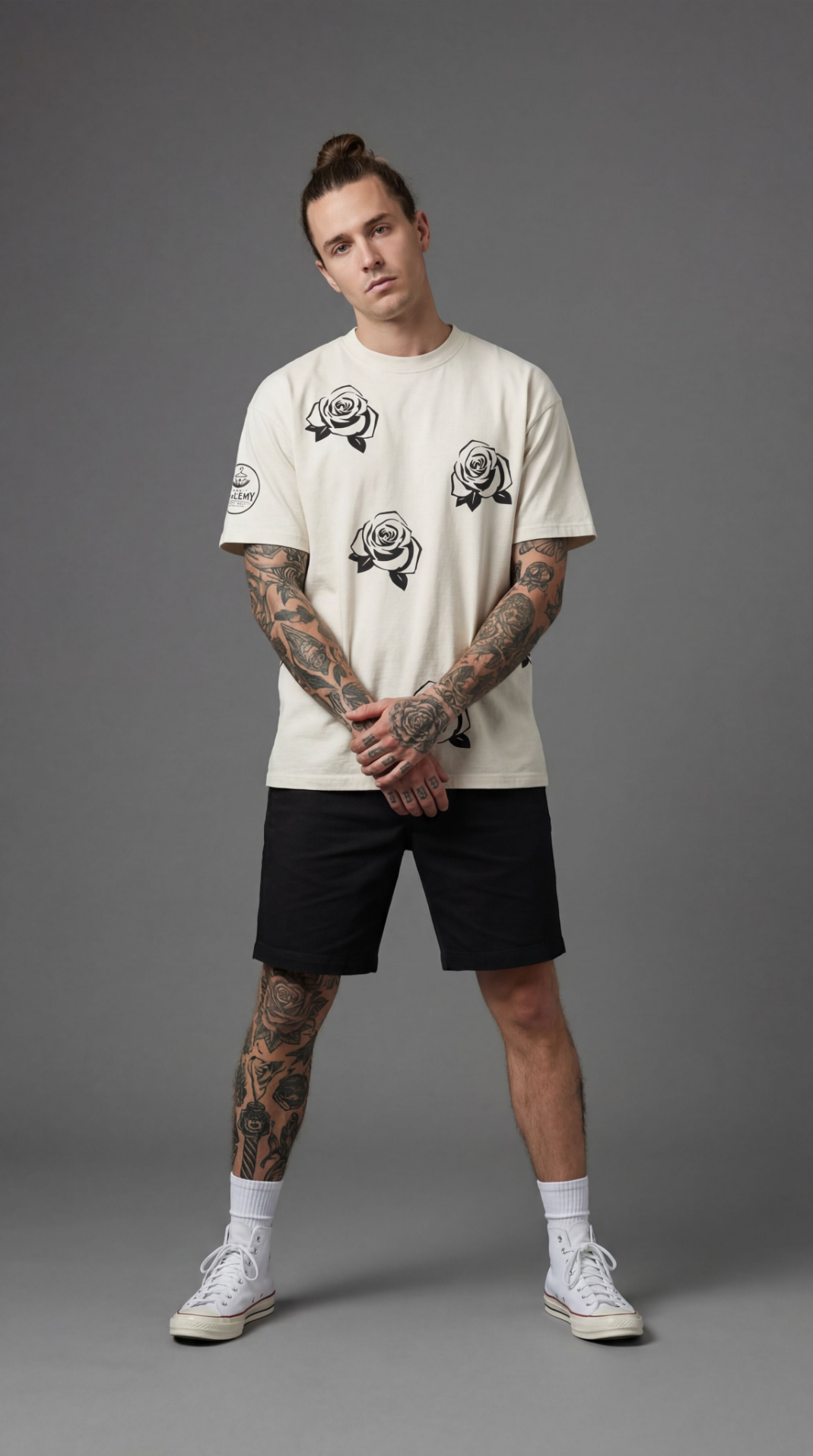 BLACK ROSE,  WHITE GRAPHIC TEE