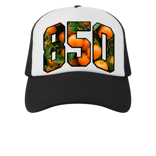850 ORANGES BLACK AND WHITE TRUCKER HAT