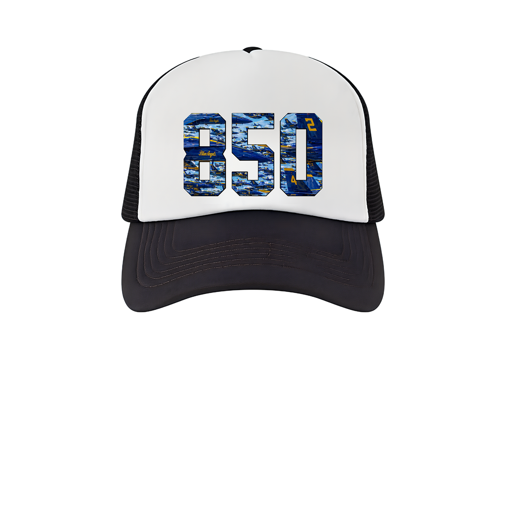 850 BLUE ANGELS BLACK AND WHITE TRUCKER HAT