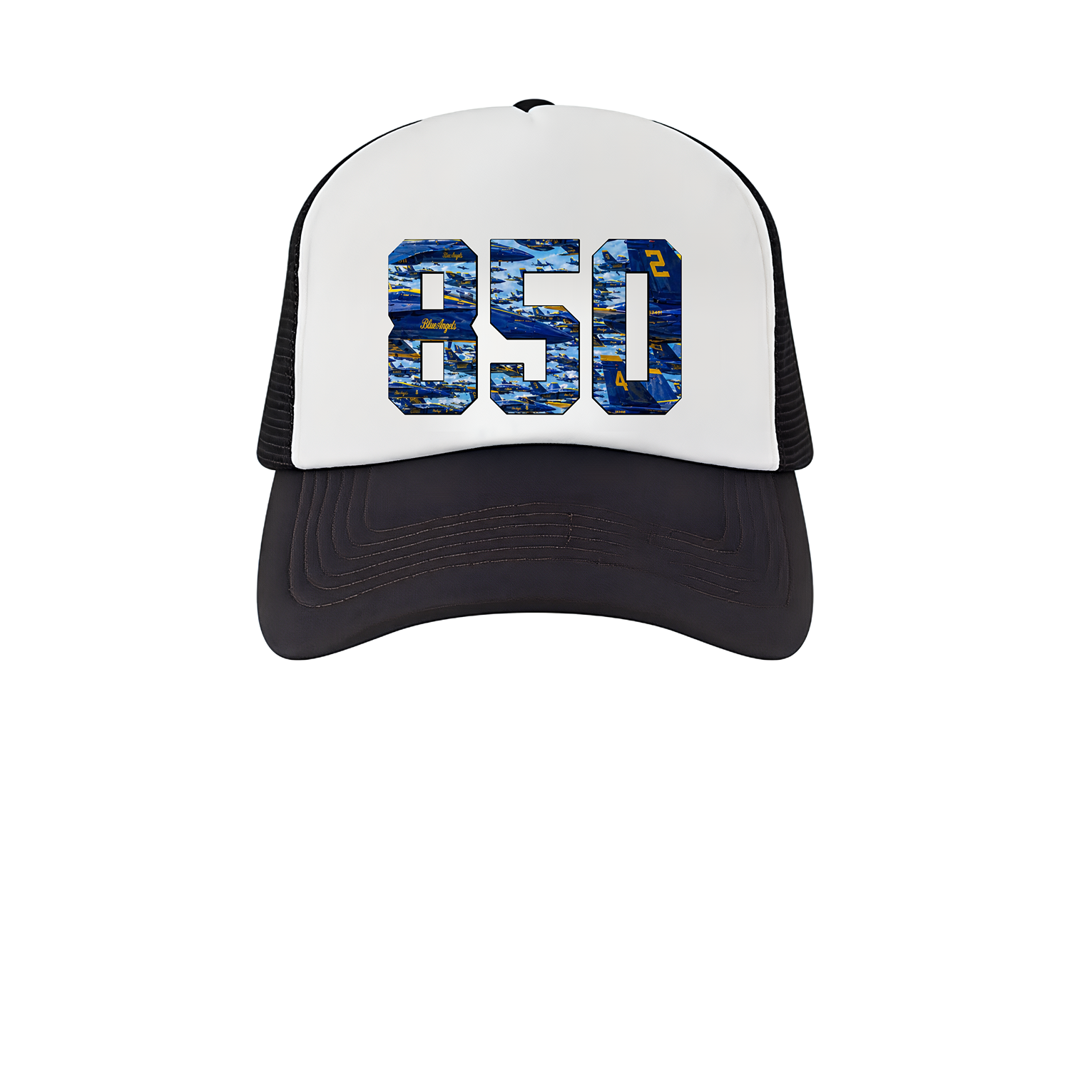 850 BLUE ANGELS BLACK AND WHITE TRUCKER HAT