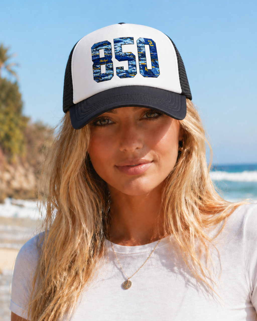 850 BLUE ANGELS BLACK AND WHITE TRUCKER HAT