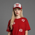 "RUIN MY LIFE" RED AND WHITE TRUCKER HAT